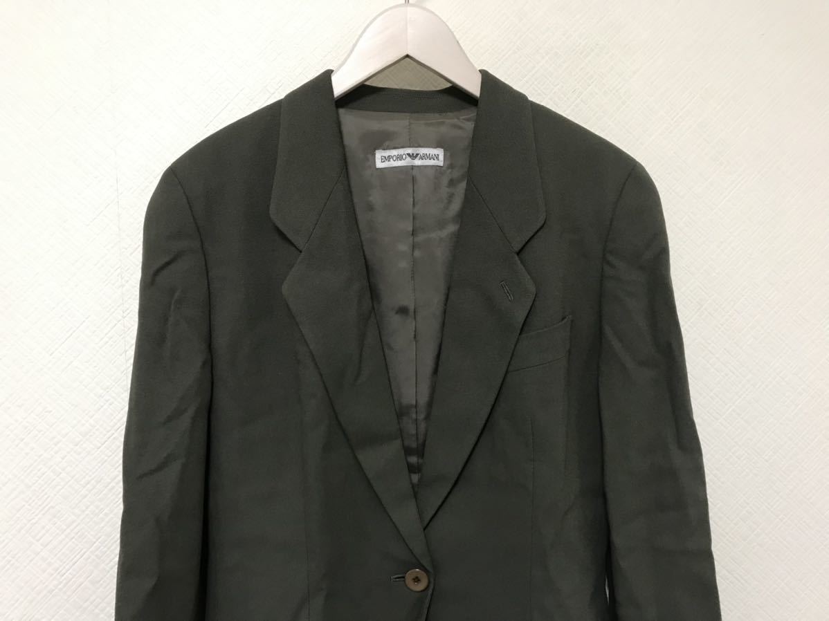 本物エンポリオアルマーニEMPORIOARMANIウールレーヨンテーラードジャケットレディースビジネススーツ40L日本製グリーン緑