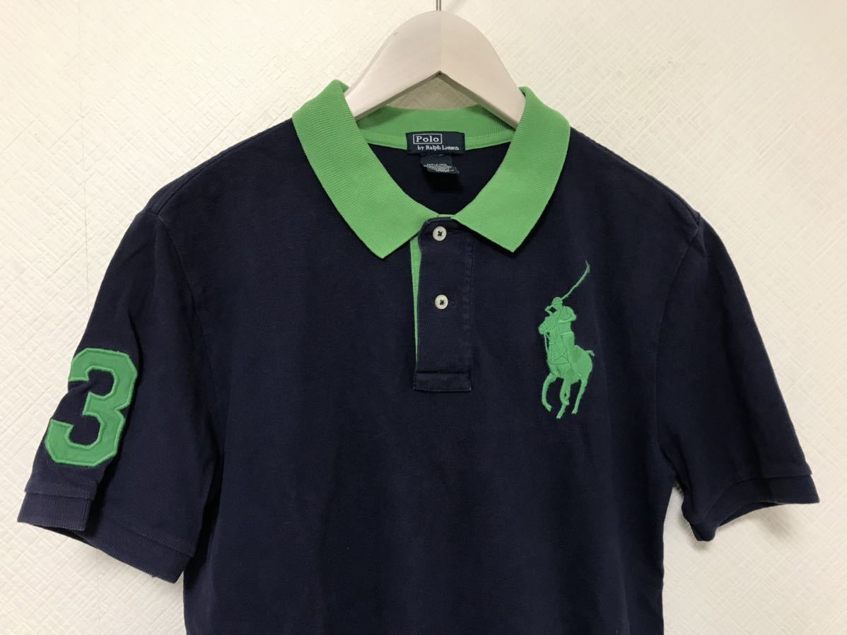 本物ポロバイラルフローレンPOLO by RALPHLAURENコットンビッグポニー半袖ポロシャツメンズ紺ネイビーサーフミリタリーアメカジビックM