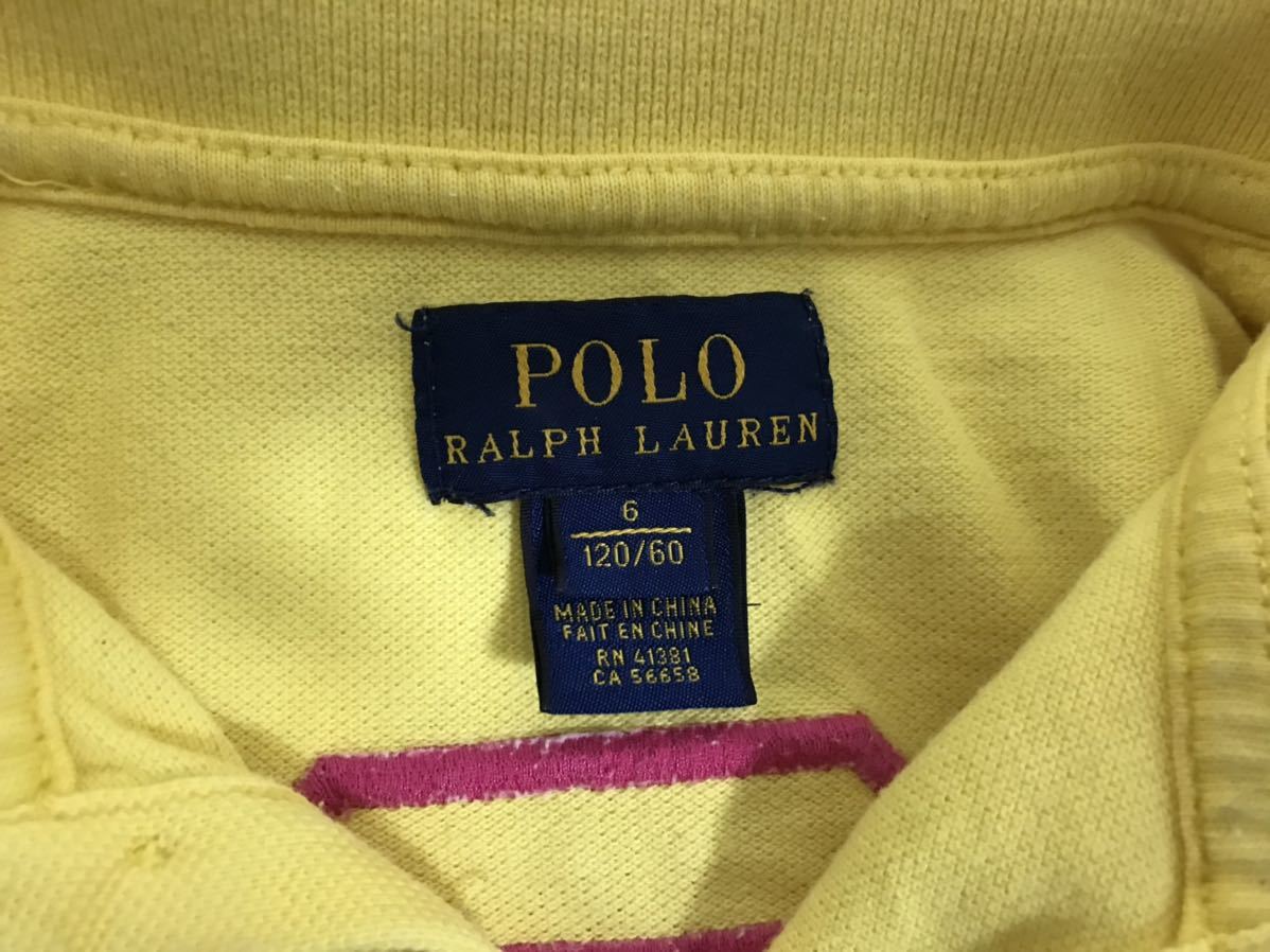 本物ポロラルフローレンPOLO RALPH LAUREN ビッグポニー刺繍半袖ポロシャツキッズ子供ピンク6サーフミリタリーアメカジ120/60イエロー