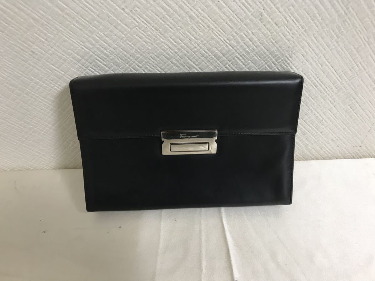 美品本物フェラガモFERRAGAMO本革オールレザーハンドクラッチビジネス