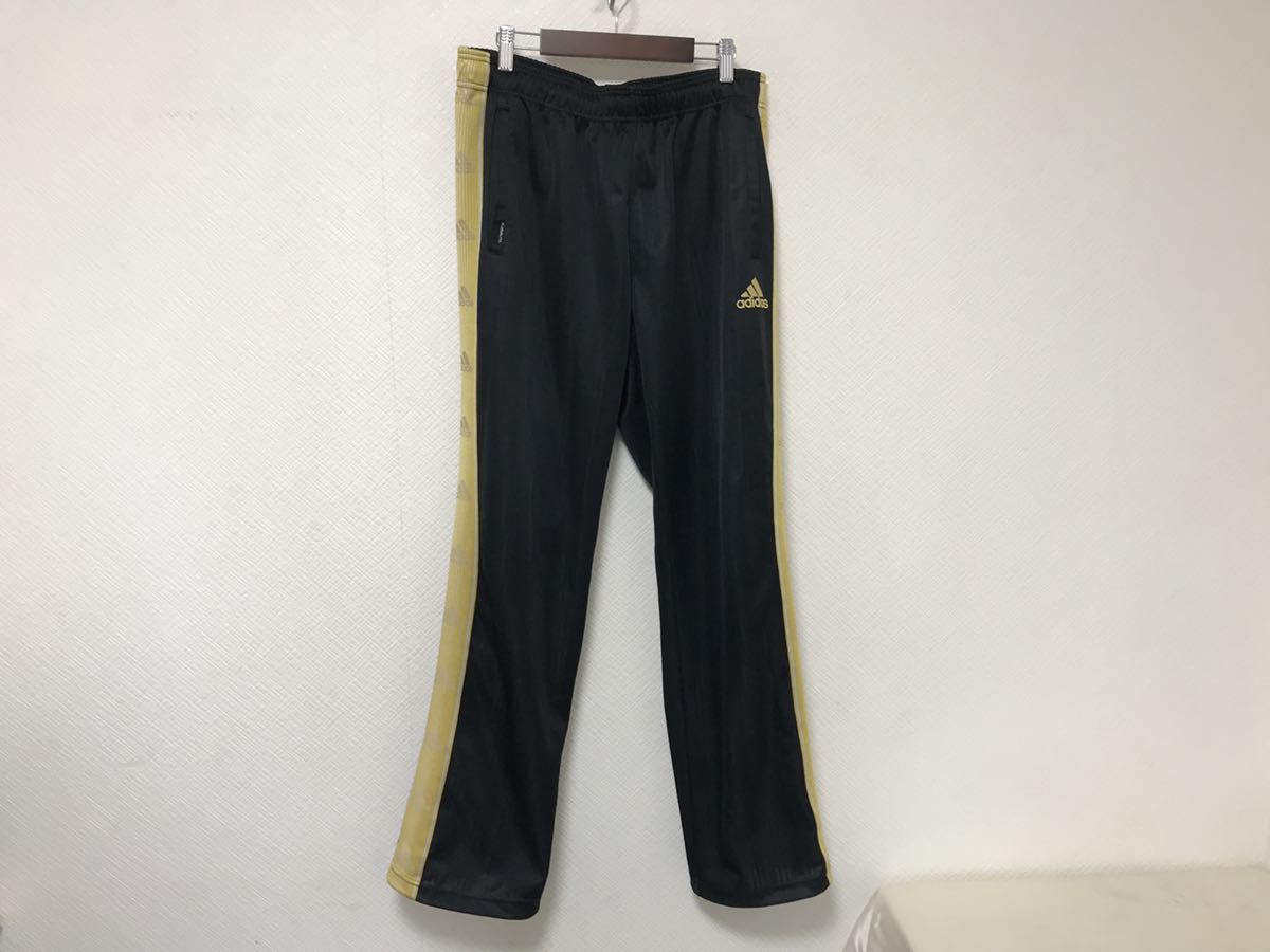 本物アディダスadidasジャージ上下セットアップジャケットパンツビジネススーツメンズMゴールド金黒ブラックスポーツ