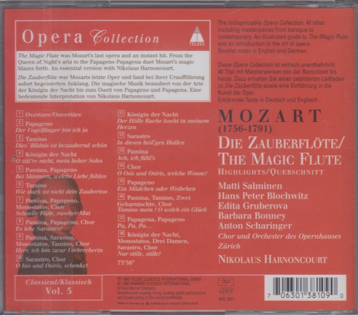 Mozart モーツアルト : Die Zauberflote /　The Magic Flute　歌劇「魔笛」序曲 ★中古輸入盤　/201025_画像2