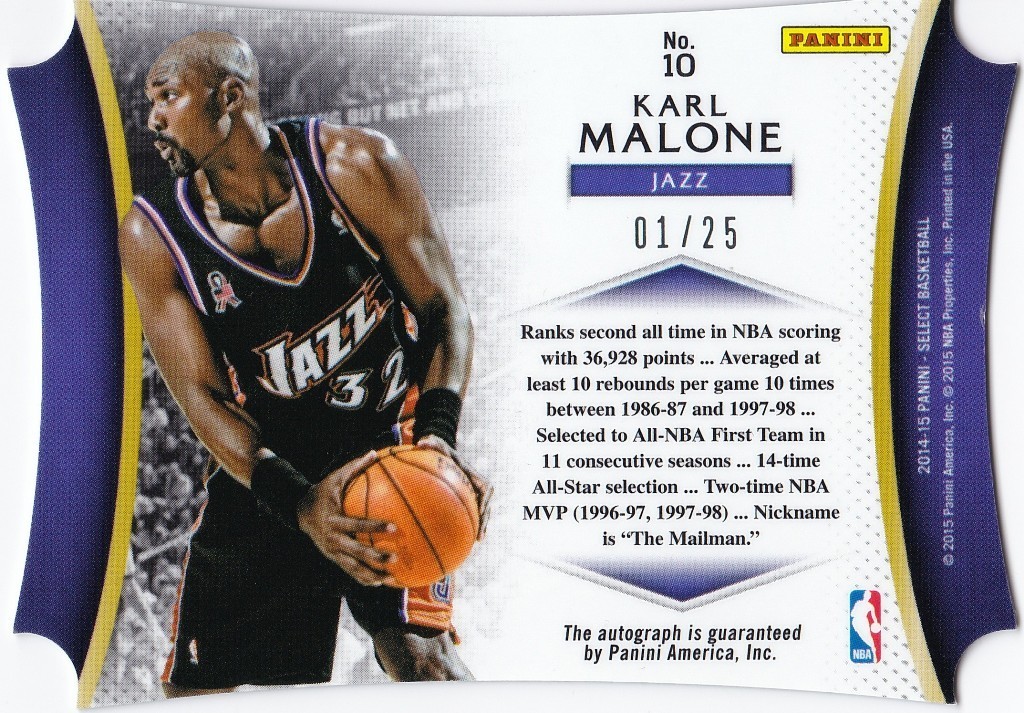 CS】限定 1/25枚 カール・マローン 直筆 サイン 入り PANINI社 2015年