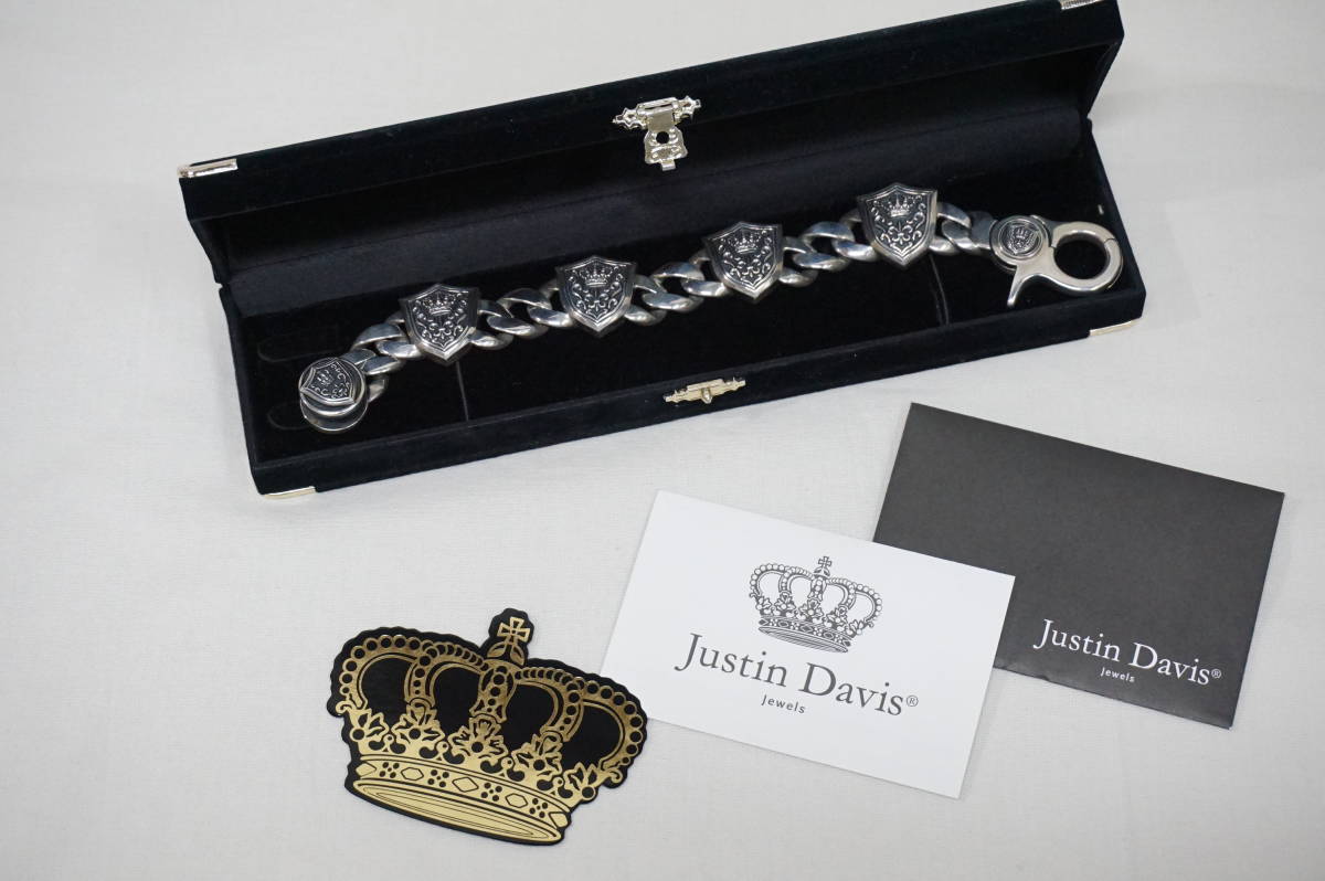 JUSTIN DAVIS SHIELD SBJ101★国内正規品 ジャスティン デイビス シールド ブレスレット 8インチ 定価154000 シルバー ブレス ギャランティ_画像1