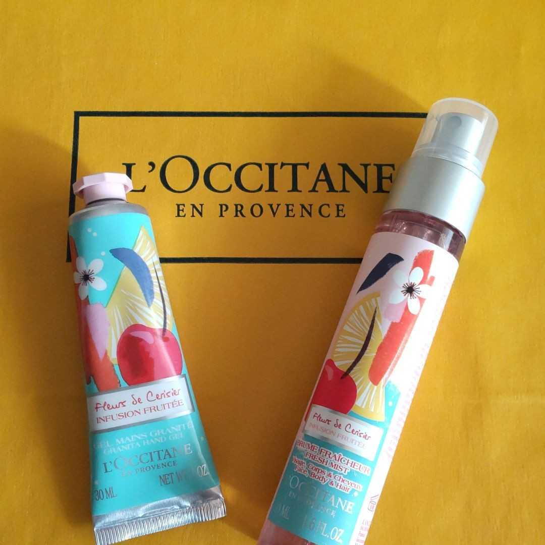 ★送料無料★サクラサボンサシェオマケ付き★ロクシタン チェリーライム モイスチャーミスト&ハンドクリーム★かわいいポーチ付き★