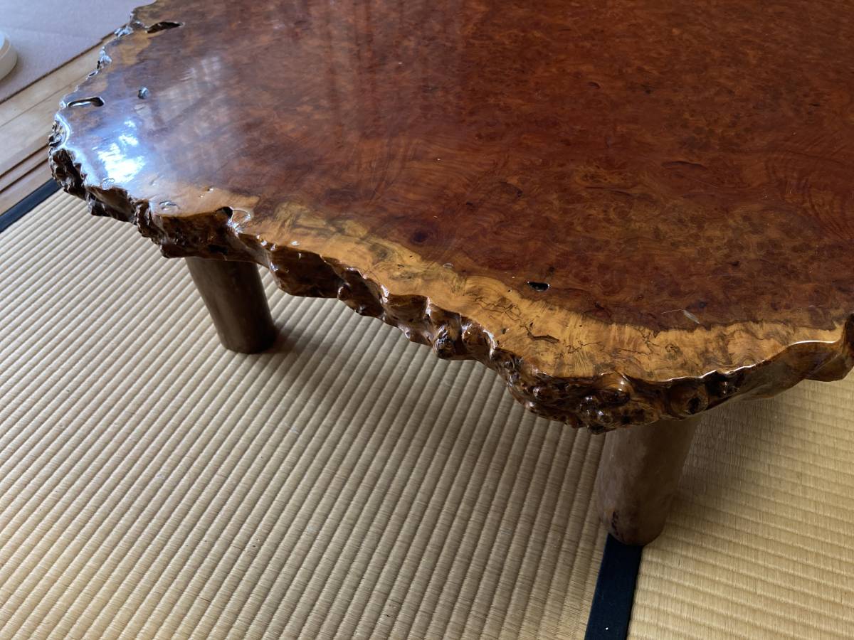直径100cm 本花梨 総無垢 一枚板 座卓 天然木 テーブル 唐木家具 瘤杢