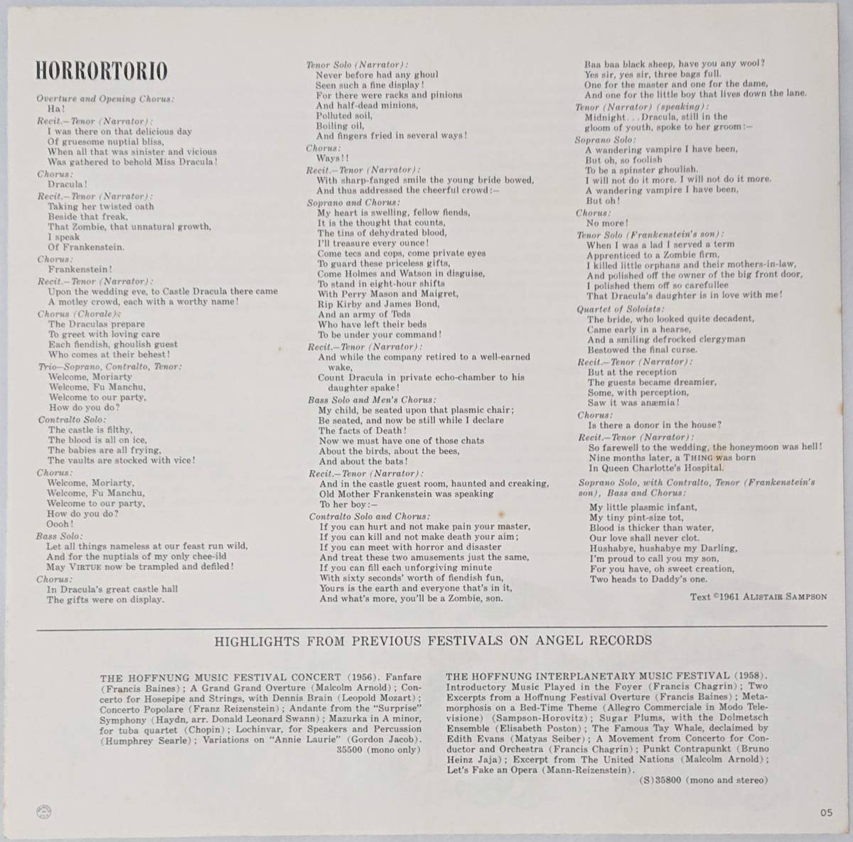ジェラルド・ホフヌング : The Hoffnung Astronautical Music Festival 1961 US盤 中古 アナログ LPレコード盤 1961年 S 35828 M2-KDO-677_画像9