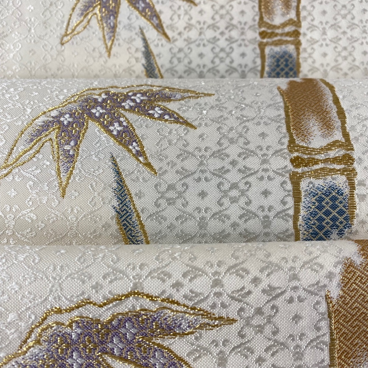 袋帯 名品 笹竹 有職文様 金糸 白 六通 正絹 【】 | bioimune.com.br