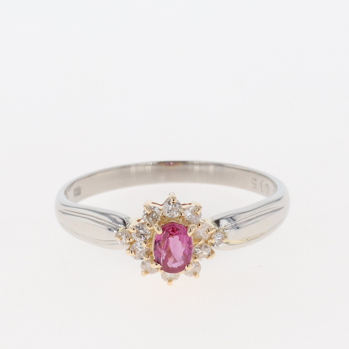 ピンクサファイア デザインリング プラチナ K18 イエローゴールド 指輪
