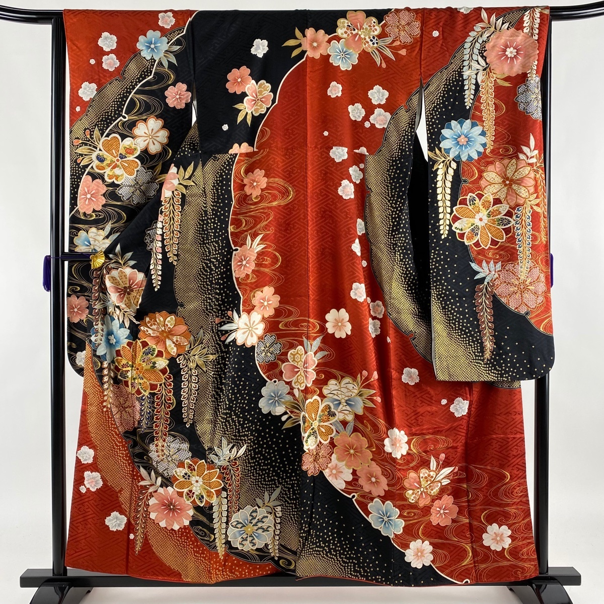 振袖 美品 名品 花 藤 金糸 金彩 赤 袷 身丈158cm 裄丈65.5cm M 正絹 ...