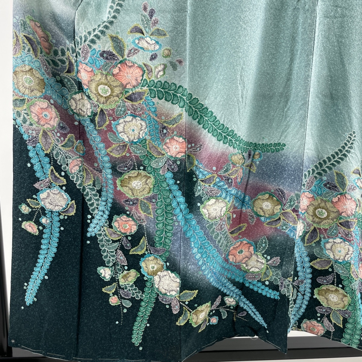 訪問着 美品 名品 落款 辻が花 染め分け ぼかし 薄緑 袷 身丈154cm 裄