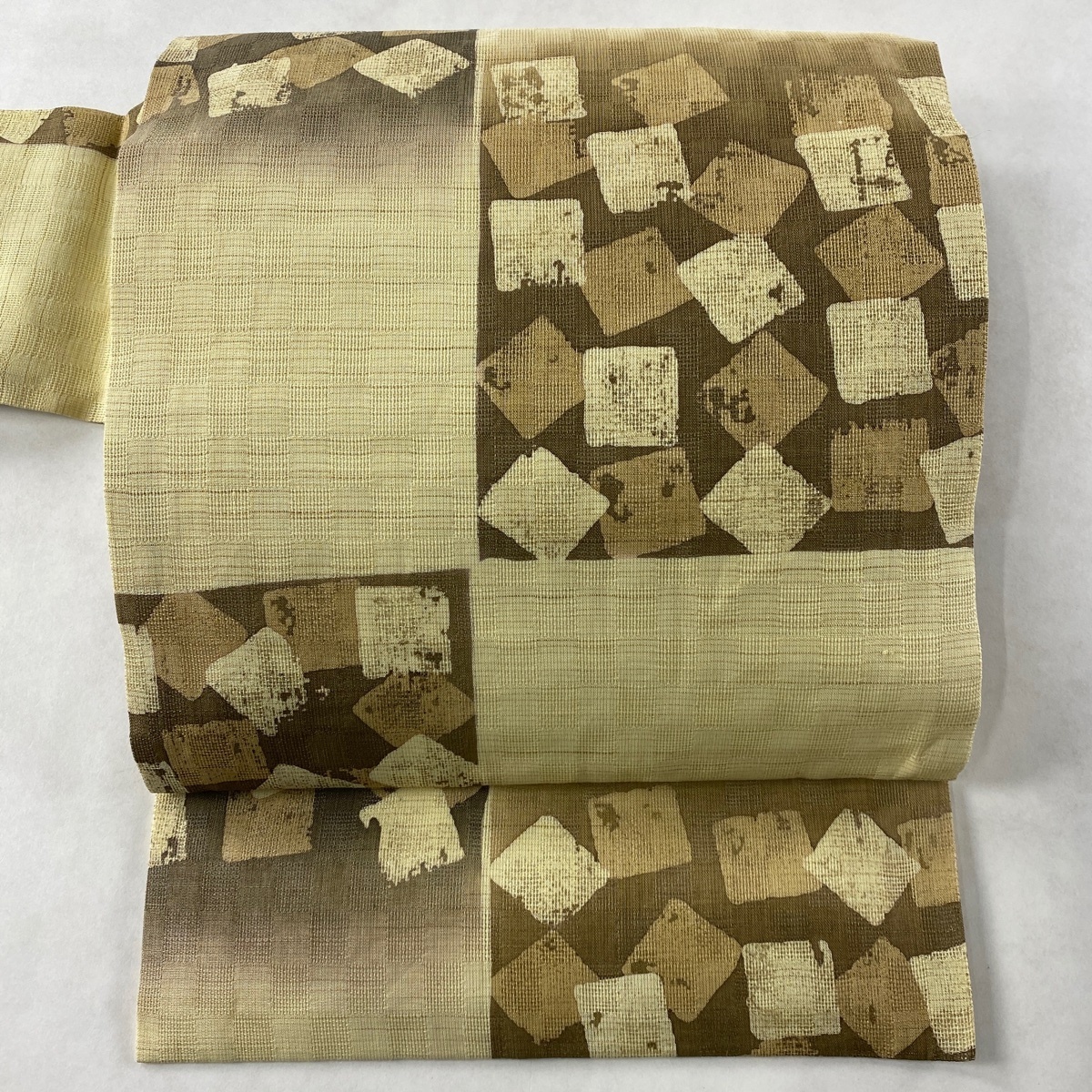 袋帯 全通 市松 幾何学 金彩 逸品-