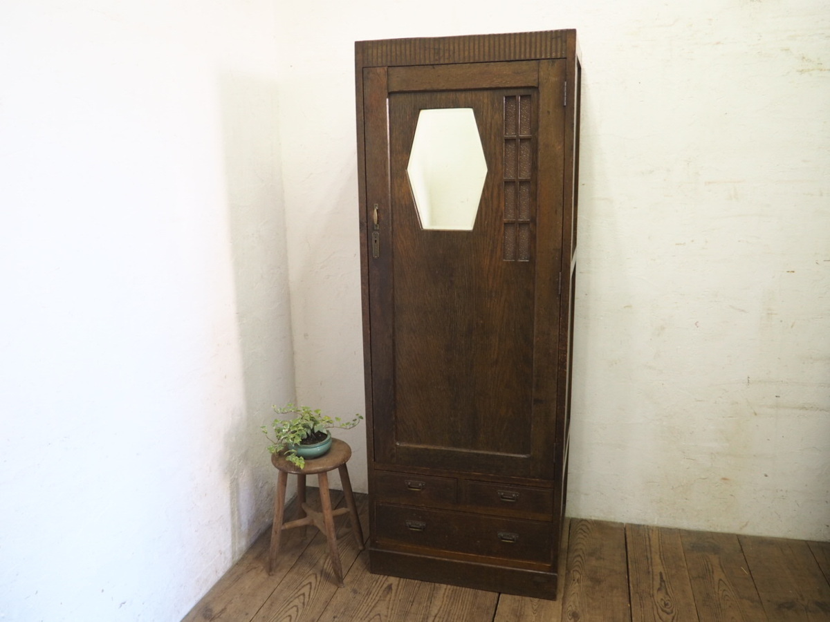 タB0429◇H172cm×W63cm◇アンティーク◇大正浪漫の古い木製ワード