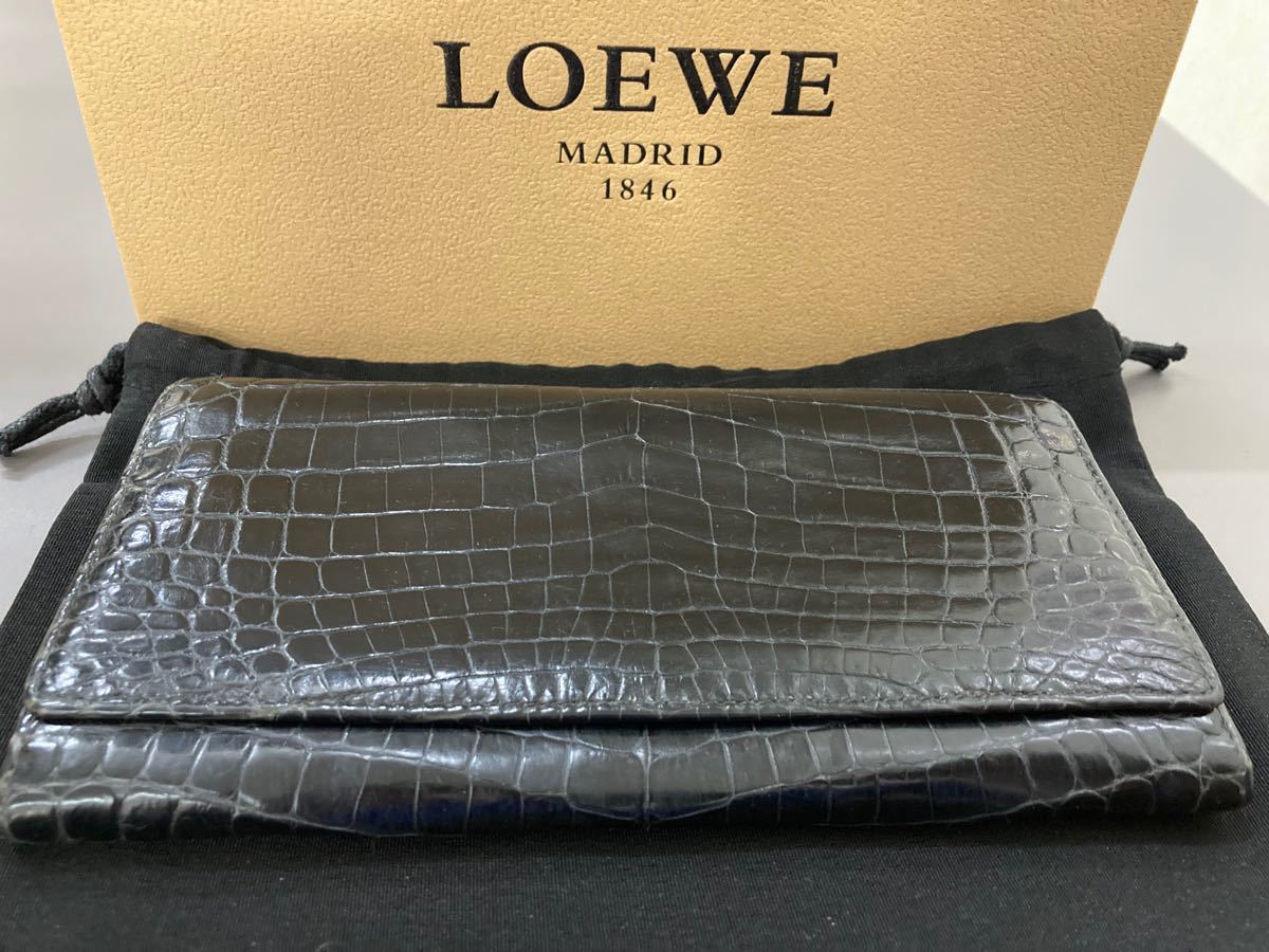 LOEWE ロエベ クロコダイルレザー 長財布 ラウンドファスナー ブラック-