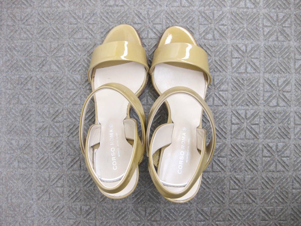  unused * Italy made CORSO ROMA 9* heel sandals * enamel *BEIGE*37.5* pumps *koruso Rome * prompt decision *