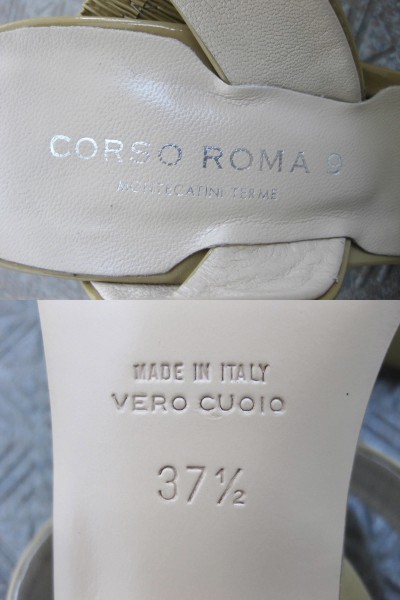  unused * Italy made CORSO ROMA 9* heel sandals * enamel *BEIGE*37.5* pumps *koruso Rome * prompt decision *