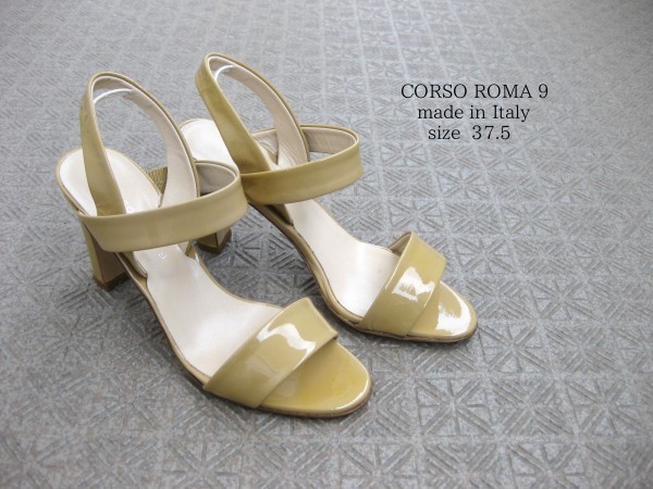  unused * Italy made CORSO ROMA 9* heel sandals * enamel *BEIGE*37.5* pumps *koruso Rome * prompt decision *