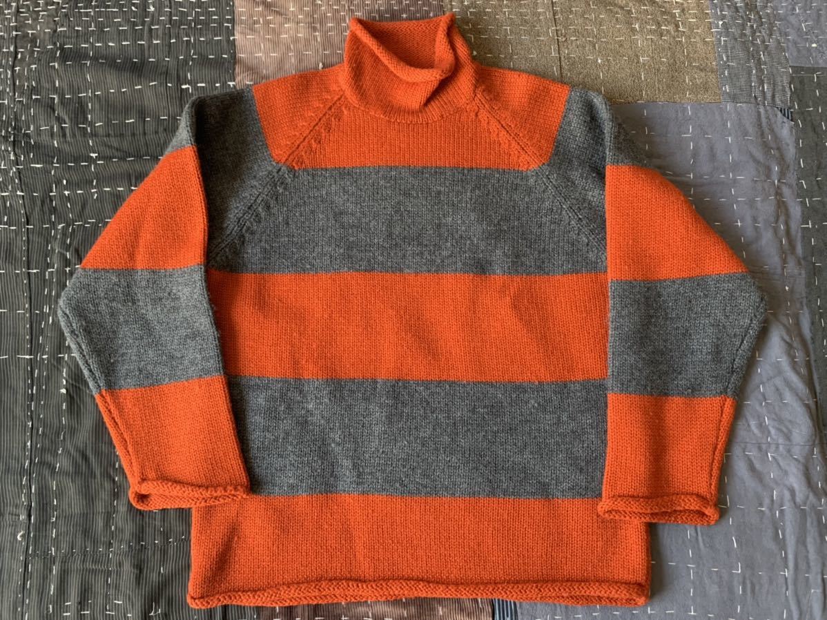 90s шедевр jcrew roll шея свитер vintage Vintage futoshi окантовка J Crew широкий pitch orange 