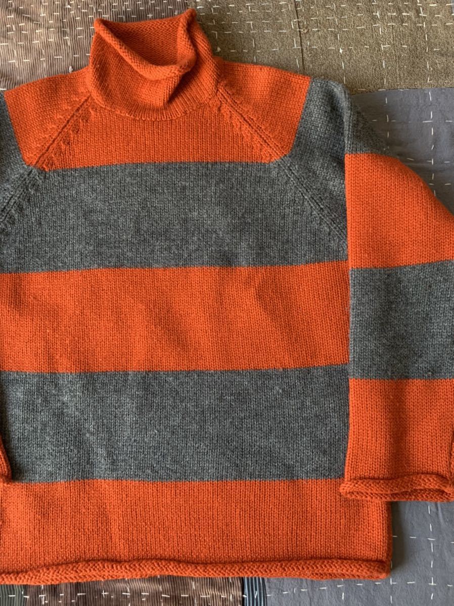 90s 名作 jcrew ロールネック セーター vintage ビンテージ 太ボーダー ジェイクルー ワイドピッチ オレンジ