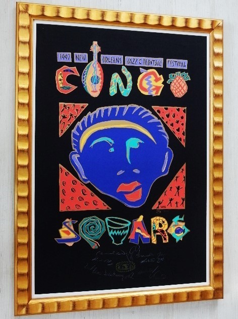 ニューオリンズ ジャズフェス1997コンゴスクエア/限定レア・ポスター額装/アメリカン・フォークアート/アフリカンアート