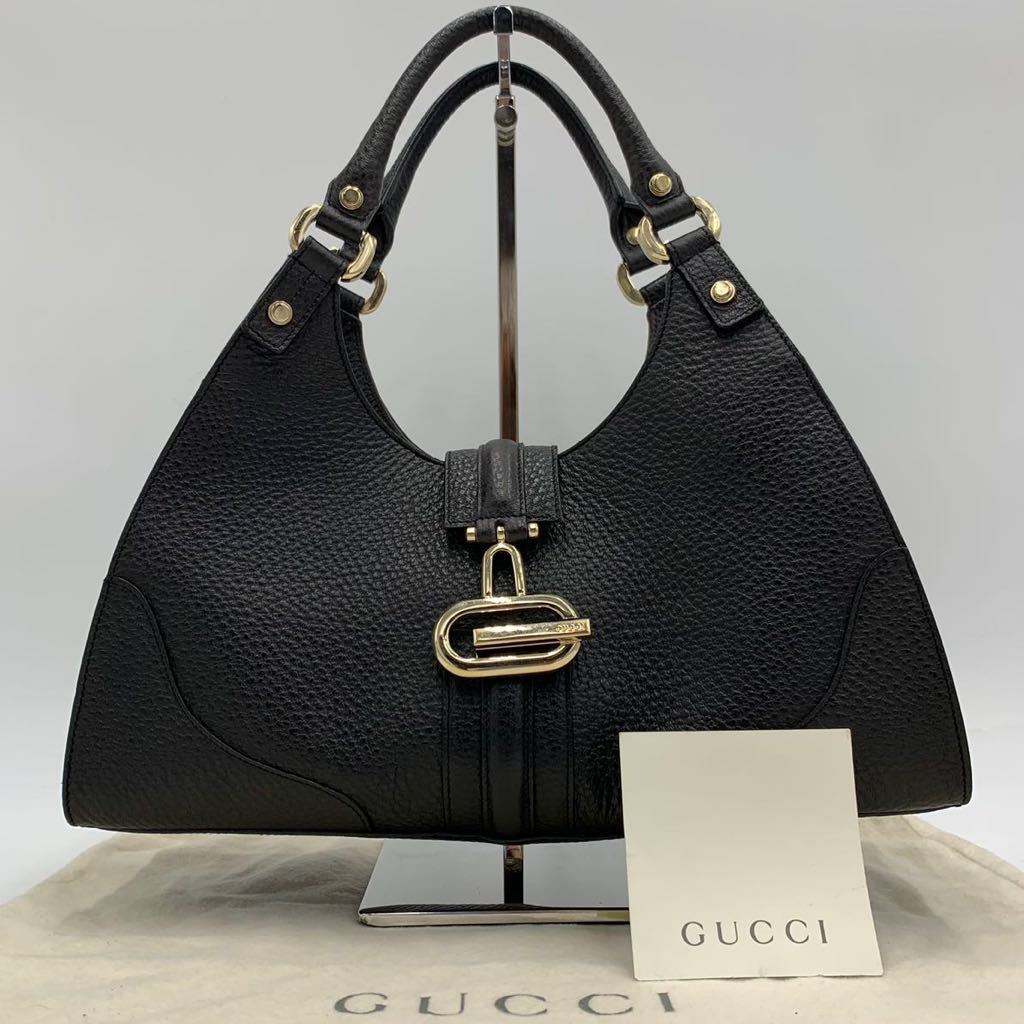 1円【稀少・未使用級】GUCCI グッチ デカG金具 ホーボー ハンドバッグ ワンショルダー 肩掛け シェリーライン シボレザー 130995 ブラック_画像1