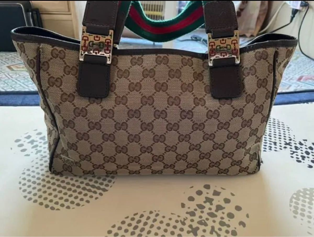 GUCCI トートバッグ ショルダーバッグ キャンバス×レザー ベージュ