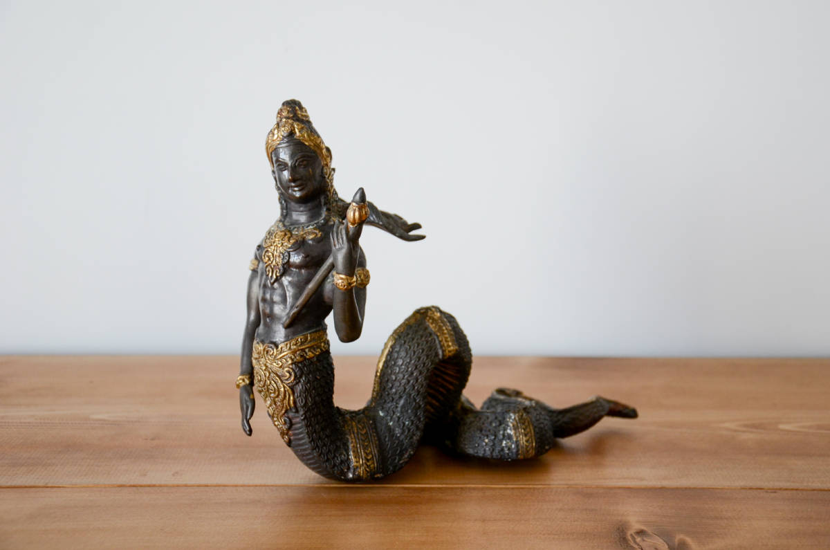 蛇神 ナーガ 銅像 オブジェ 置物 古美術 骨董 ビンテージ-