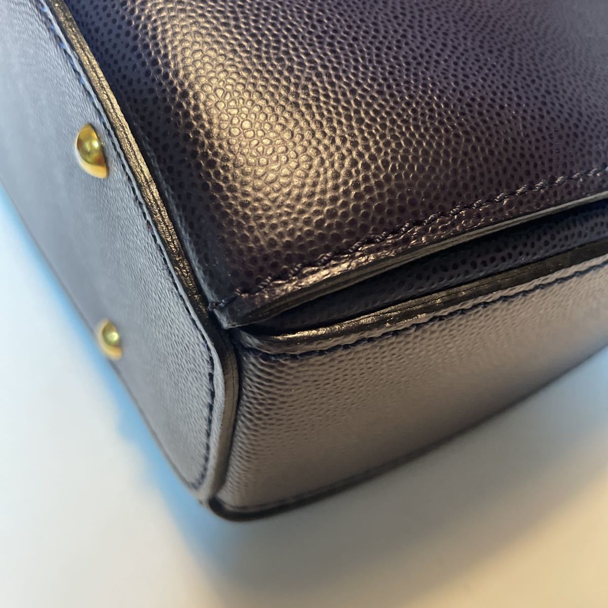 美品 希少 オールドセリーヌ ゴールド金具 レザー ハンドバッグ 紺色