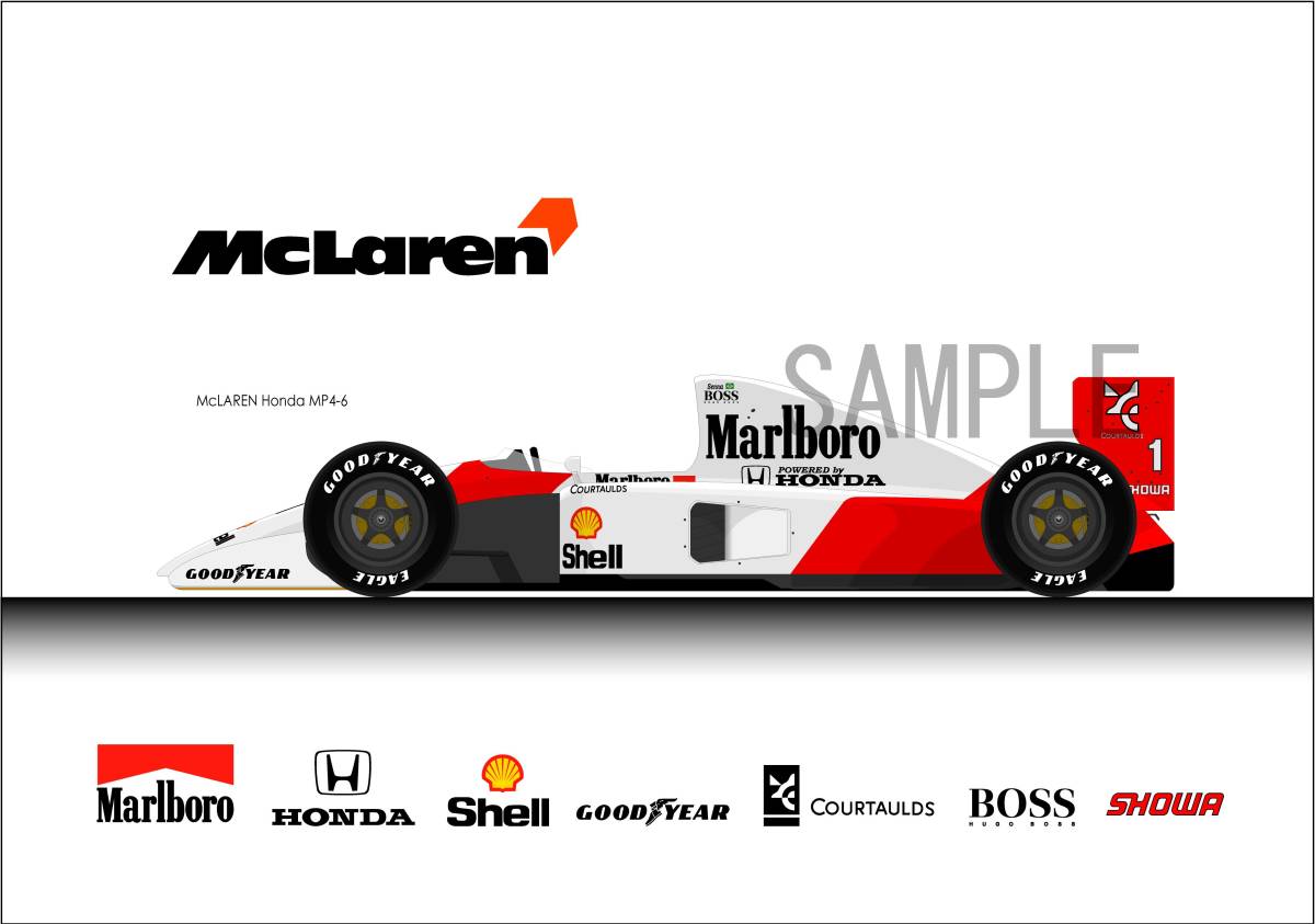 マクラーレン・ホンダ MP4/6 F1イラスト セナ・ベルガー 送料 マクラーレン・ホンダ MP4/6 F1イラスト セナ・ベルガー 送料