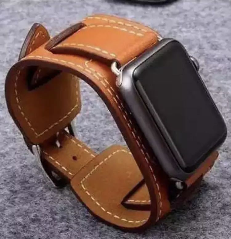 Apple Watch 7 SE 6 5 4 3 45mm レザー ベルト 2茶_画像2