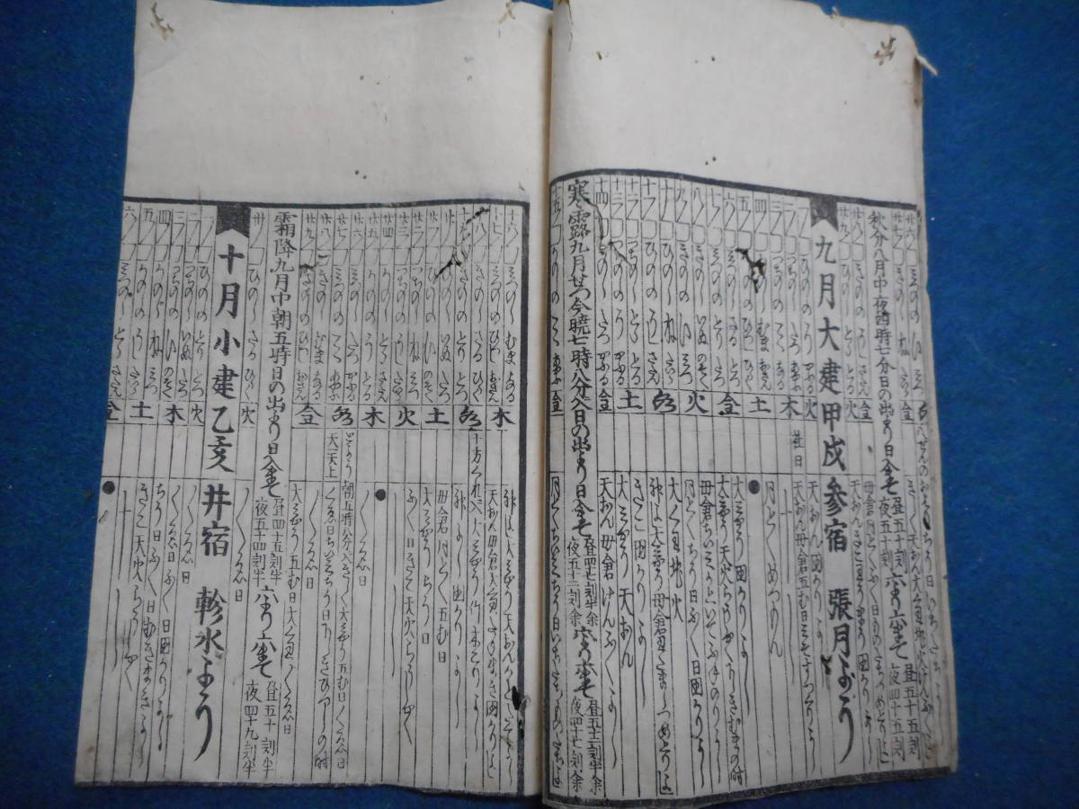 即決1859（安政6）年『大判　南都暦　天保壬寅元暦』アンティーク、天文暦学書、江戸期和本　八卦卜占、陰陽師 、二十八宿、七十二候、日蝕