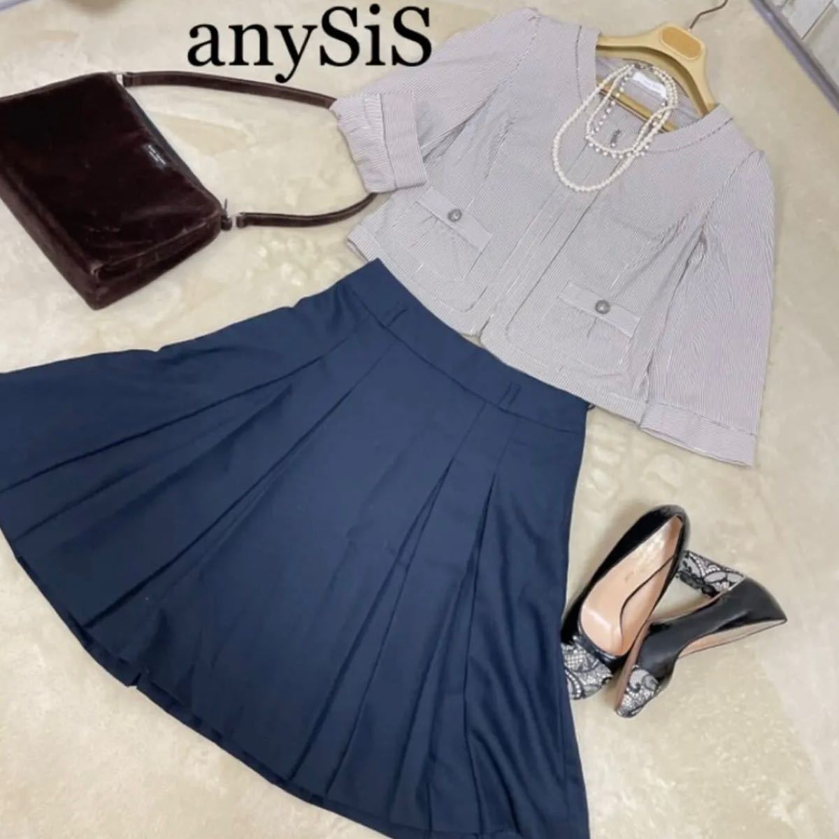 anySiS セットアップ　スーツ　セレモニー　ママ　ノーカラージャケット 入学式 入園式 卒業式 フレアスカート スカートスーツ