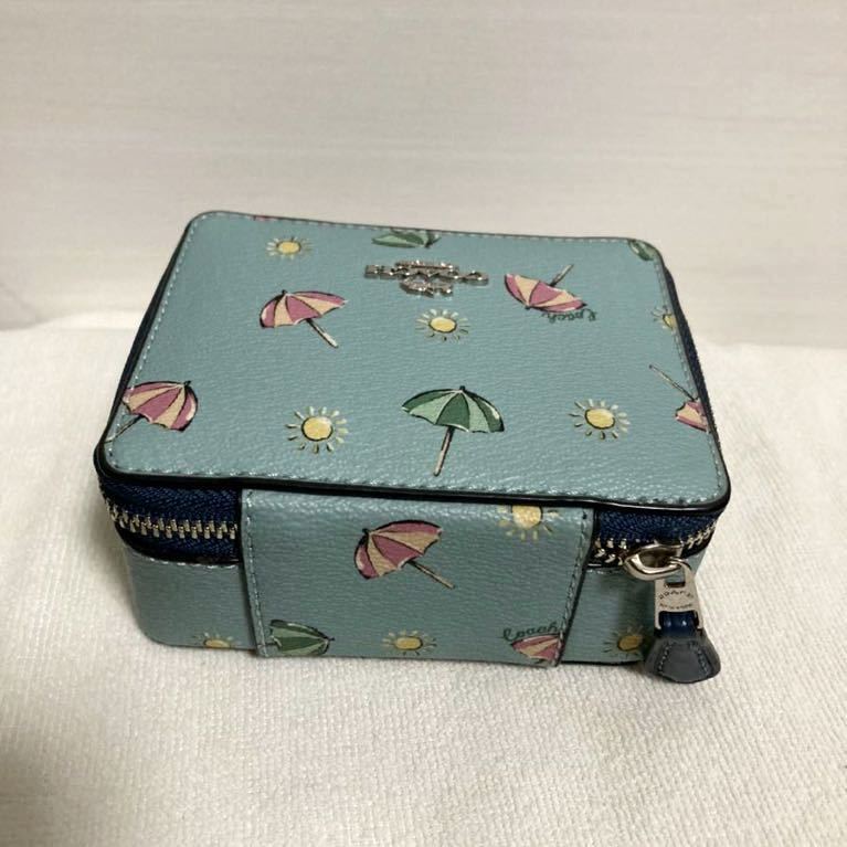 送料無料 新品 未使用 コーチ COACH ジュエリーボックス アクセサリーケース 傘 ブルー 水色 日本未発売 ハワイ