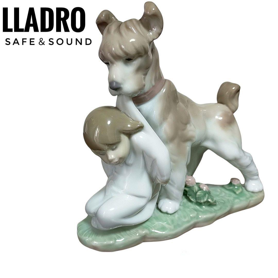 [ редкий ] Lladro [ собака . младенец ]#6556 SAFE & SOUND керамика Lladro античный добрый собака ... потертость . ребенок!