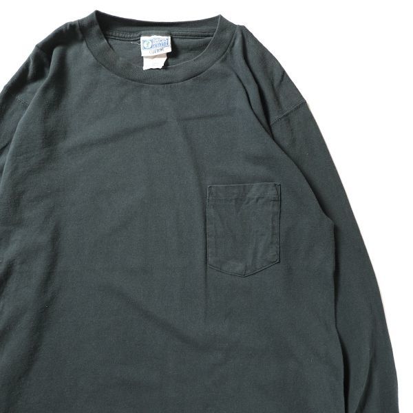 90's USA製 ディスカス クルーネック ポケット付 ロングスリーブ Tシャツ 長袖 L 緑 無地 ポケT ロンＴ 90年代 アメリカ製 旧タグ オールド