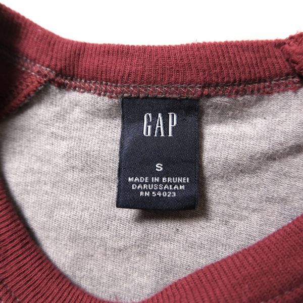 00's ギャップ GAP ラグランスリーブ コットン Tシャツ 長袖 (S) 霜降り×エンジ リブ無し ロンT クルーネック 旧タグ オールド 2003年製_画像8