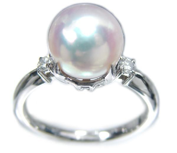 高品質 あこや本真珠 アコヤパール 9ミリ 天然ダイヤモンド付き プラチナ Pt900 リング（サイズ直し無料）_画像2