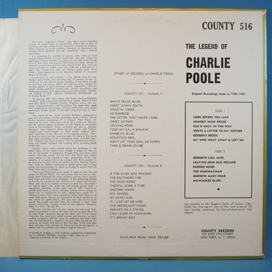 ■バンジョー! 1926-30年! ★CHARLIE POOLE/LEGEND OF★COUNTYレコ! 送料無料(条件有り)★名盤■_画像2