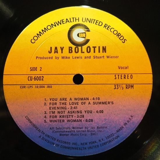 ■COMMONWEALTHレコ!★JAY BOLOTIN★送料無料(条件有り)３千枚＋出品中!★オリジ名盤■_画像3