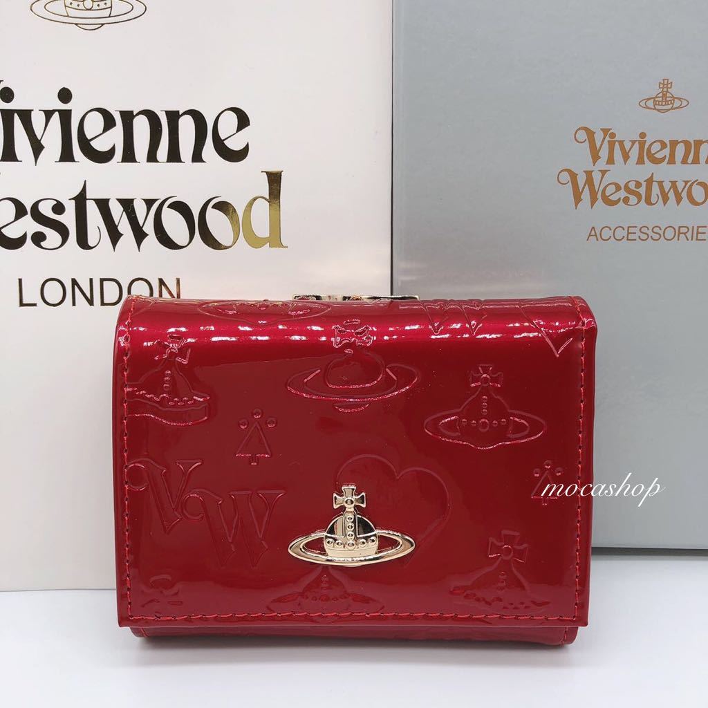 新品未使用】ヴィヴィアンウエストウッド 3つ折り財布 エナメル 赤 レッド-