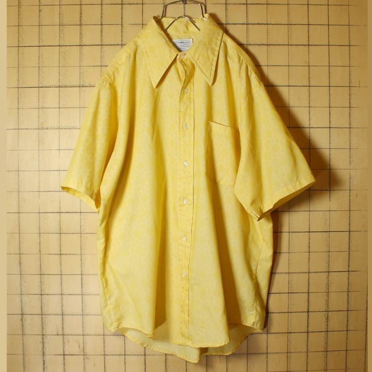 トップ イエロー 総柄シャツ 幾何学模様 半袖 70s 60s Penneys