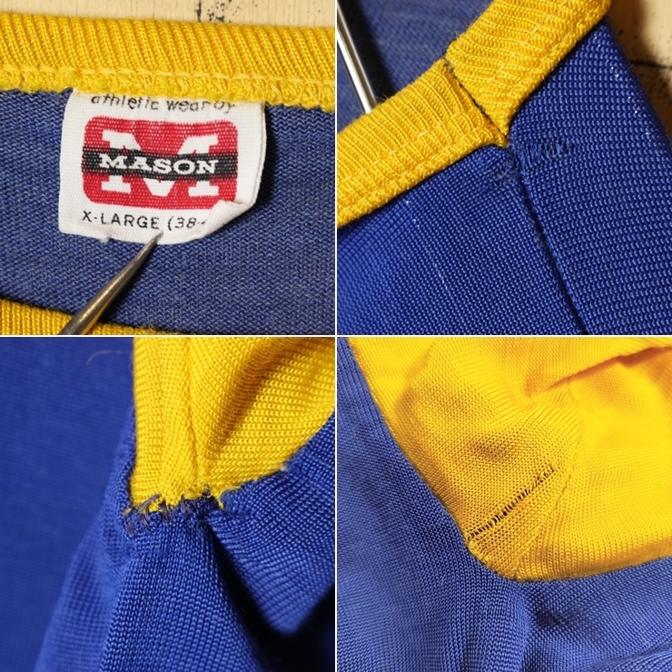 60s 70s USA製 MASON バックプリント 半袖 レーヨン Tシャツ ブルー イエロー メンズXS相当 レディースS相当 LIONS CLUB アメリカ古着_画像2
