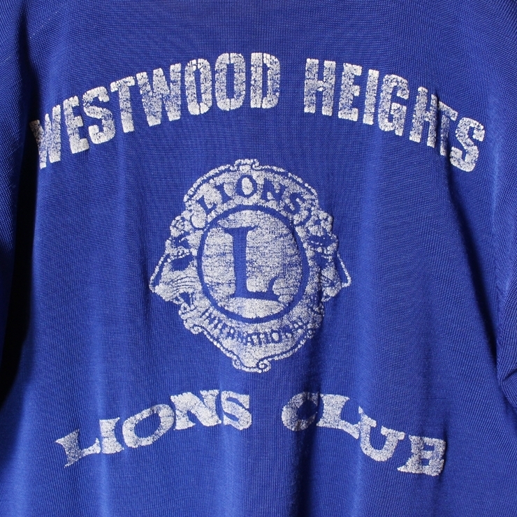 60s 70s USA製 MASON バックプリント 半袖 レーヨン Tシャツ ブルー イエロー メンズXS相当 レディースS相当 LIONS CLUB アメリカ古着_画像3