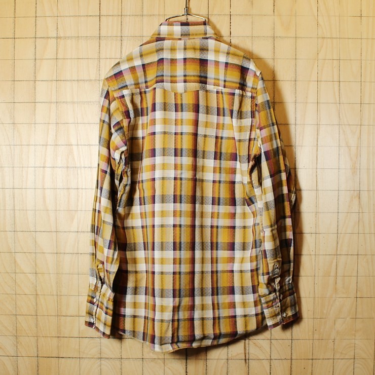 USA производства 60s WASHINGTON DEE-CEE Western проверка рубашка б/у одежда желтый Brown . воротник мужской XS соответствует Vintage свет фланель ss12