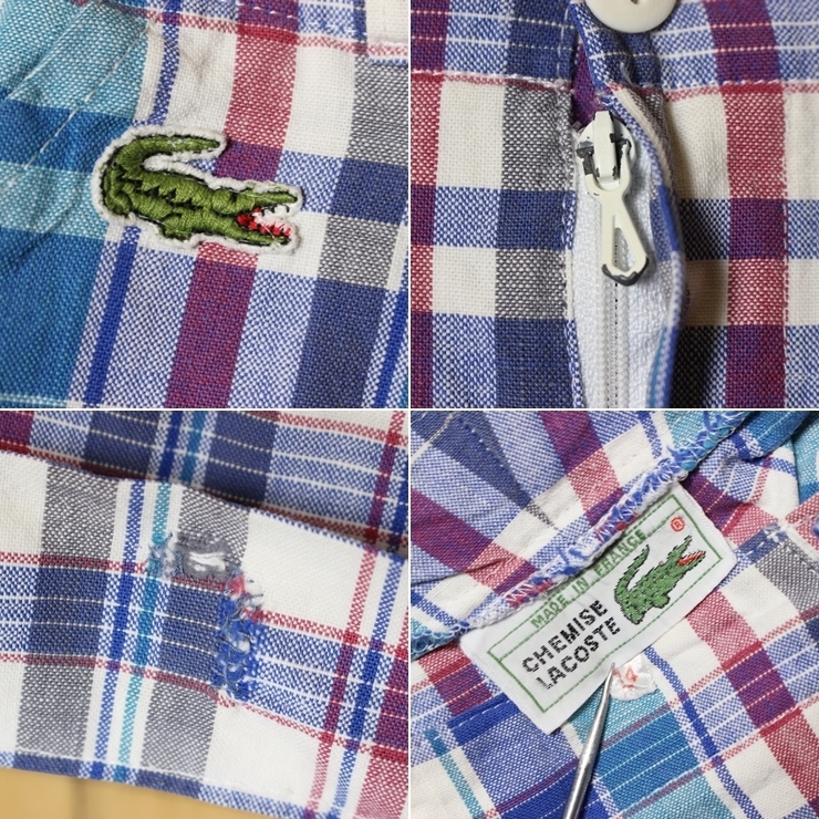 70s フランス製 Lacoste フレンチラコステ チェック ショートパンツ ショーツ メンズW30相当 ブルー レッド ヨーロッパ古着_画像2