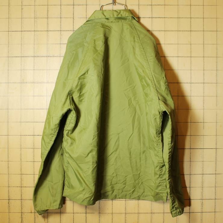 USA製 70s ARTEX ナイロン ジップアップジャケット ライトグリーン 緑 メンズS フロッキープリント 古着_画像5