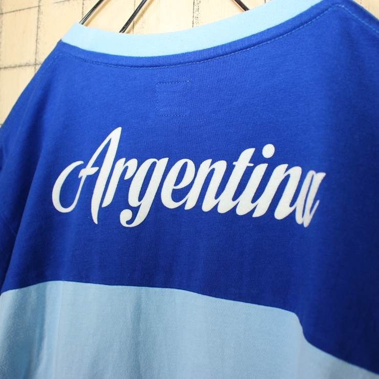 古着 adidas アディダス フロッキープリント 半袖 Tシャツ ブルー argentina メンズM pan287_画像3
