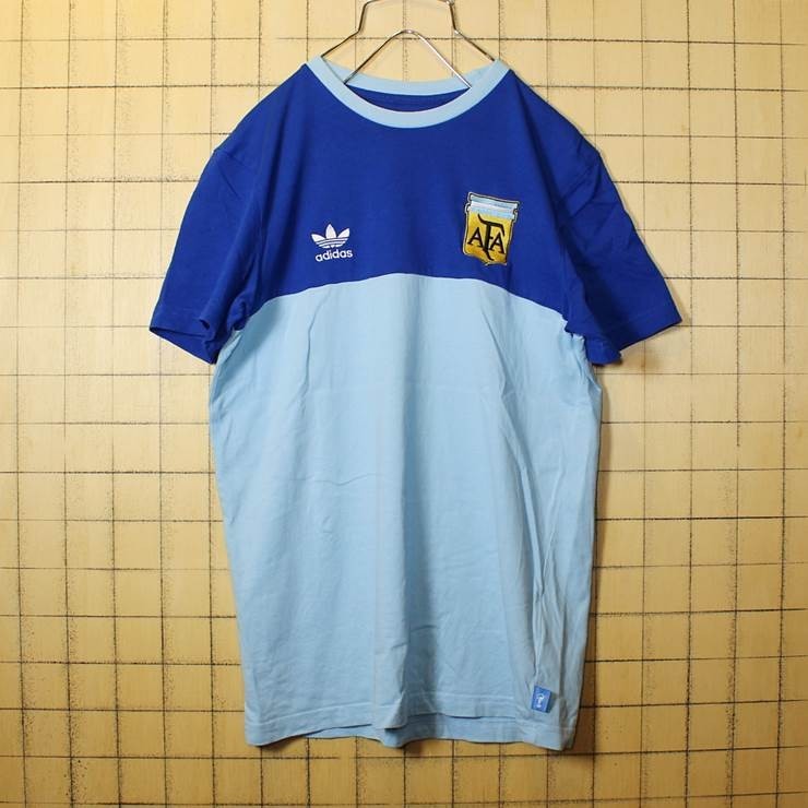 古着 adidas アディダス フロッキープリント 半袖 Tシャツ ブルー argentina メンズM pan287_画像1