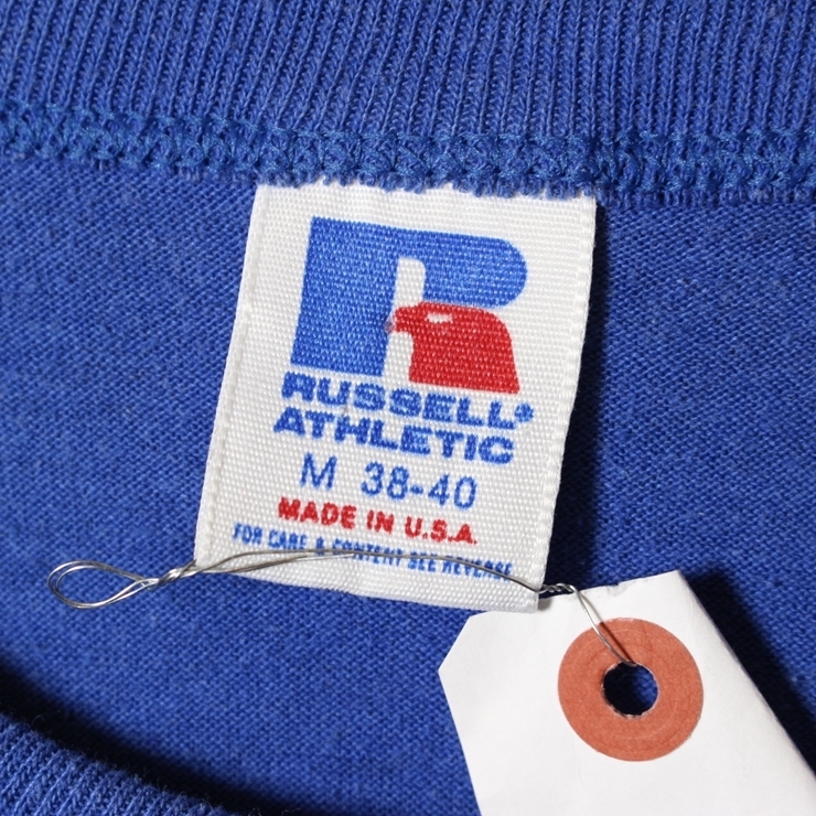 70s 80s USA製 RUSSELL ATHLETIC ラッセルアスレティック プレーン Tシャツ ブルー 青 メンズM 無地 アメリカ古着_画像2