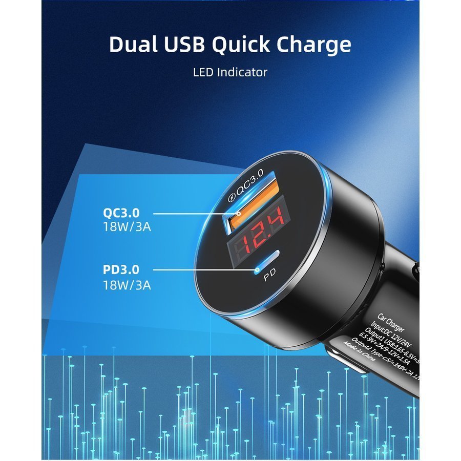 Type-c PD 高速ポート【シルバー】Quick Charge 3.0対応 電圧計付き USB 3A+3A アダプター 12/24v対応_画像3